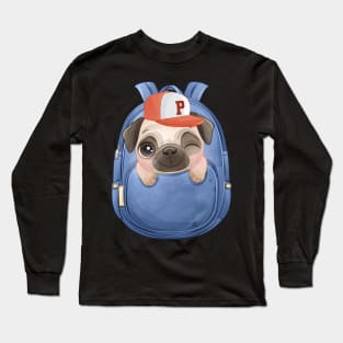 cute pug dog in a school bag Long Sleeve T-Shirt